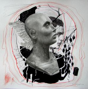 Pandora, rysunek, kolaż, 30-30 cm, 2019 r.